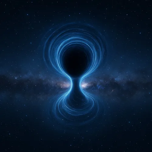 Illustrazione artistica di un wormhole ipotetico al centro della nostra galassia. Immagine generata digitalmente.