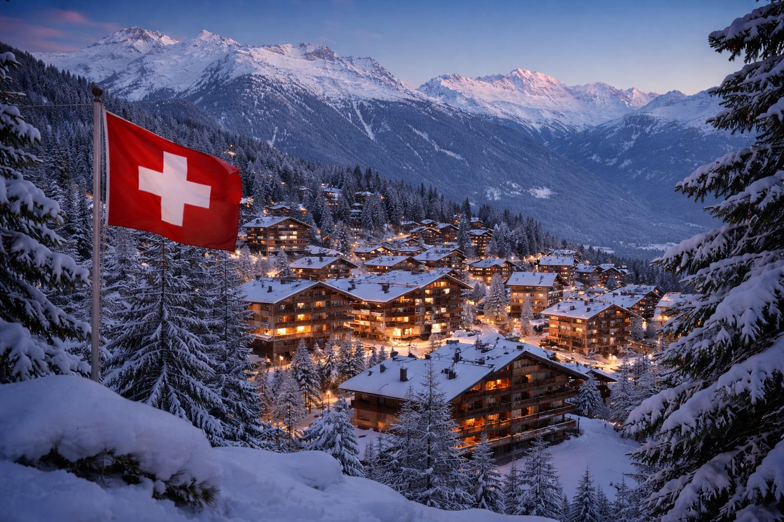 Veduta panoramica di Crans-Montana, località alpina della Svizzera dove si è verificata la tragedia di Capodanno