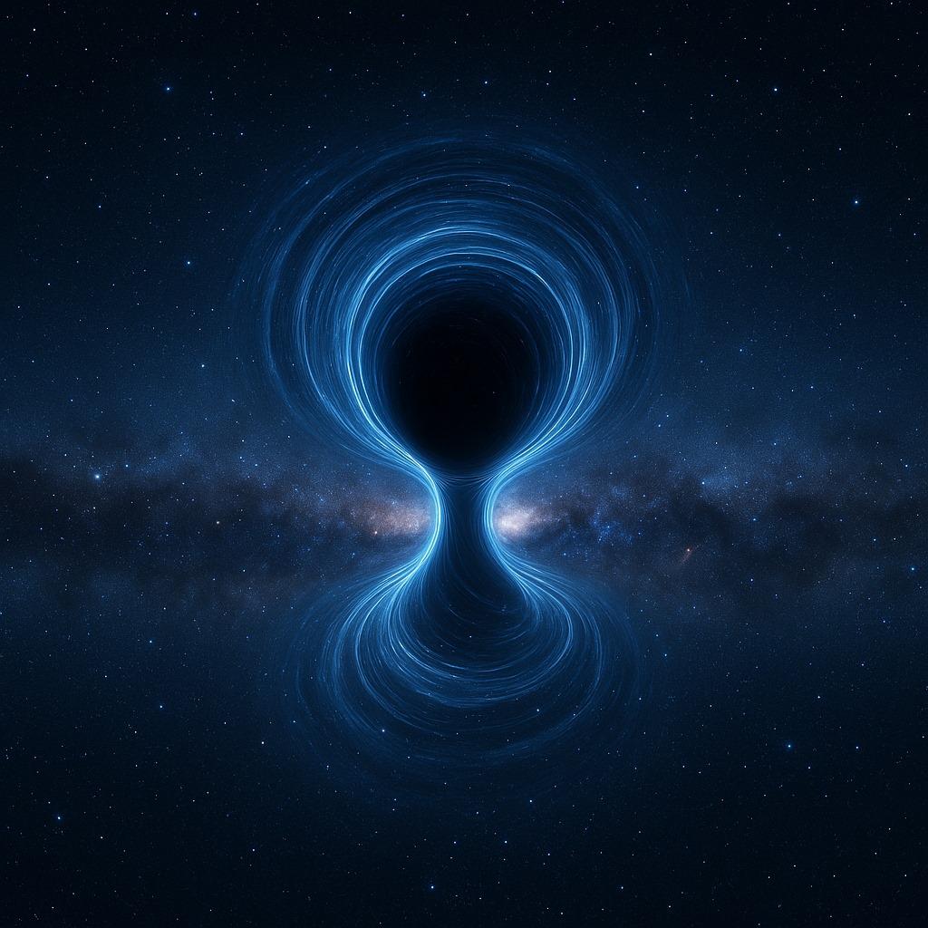 Illustrazione artistica di un wormhole ipotetico al centro della nostra galassia. Immagine generata digitalmente.