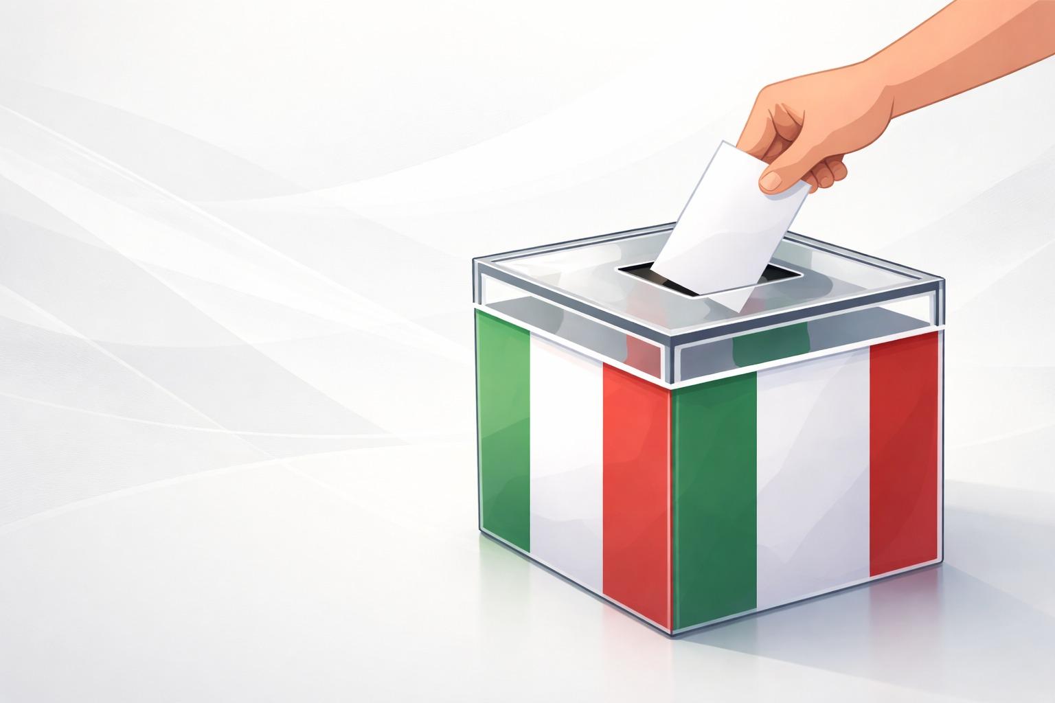 Urna elettorale illustrata con scheda e colori della bandiera italiana
